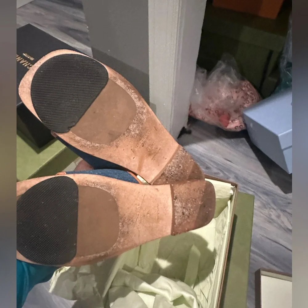 Burberry Carolyn Logo Printed Denim Slides 38.5 - Picture 5 of 7